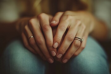 Couple relationship therapy with a counselor. Close-up hands of the woman client during a conversation with a psychologist to find solutions, Generative AI