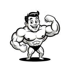 Muscular man displays strength and confidence in a bold, cartoon illustration