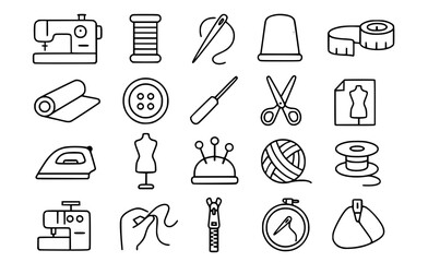 Sewing and Crafting Icon Set - Tailoring, Fashion Design, and Handicraft Vector Icons