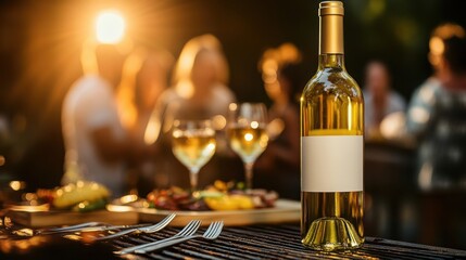 Golden sunset picnic laughter shared good food crisp white wine celebrating summer gatherings low