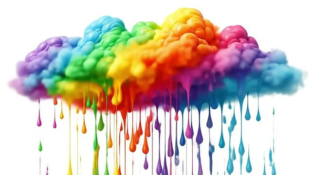 Colorful Rainbow Clouds Dripping Vibrant Paint Drops