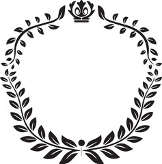 Elegant black laurel wreath frame with crown graphic design.