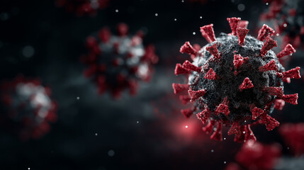 Razor blade-shaped virus particles in dark space, symbolizing the looming threat of a new COVID variant.