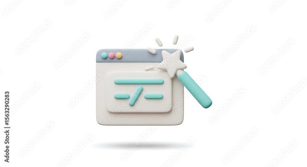 Fototapete a 3d rendering depicts a web browser window being edited with a magic wand.