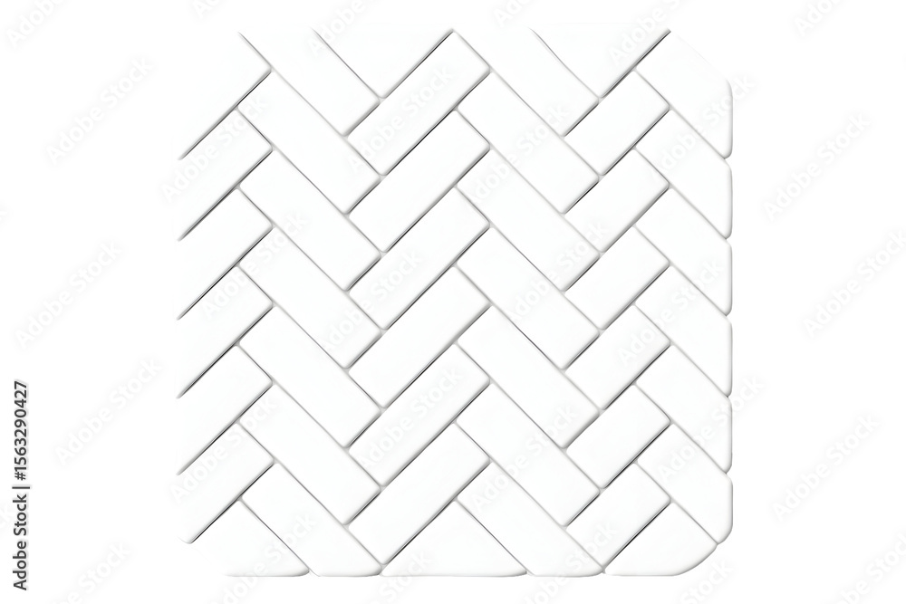 Poster herringbone pattern of rectangular white tiles, isolated on black background
