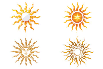 Four sun icons on transparent background