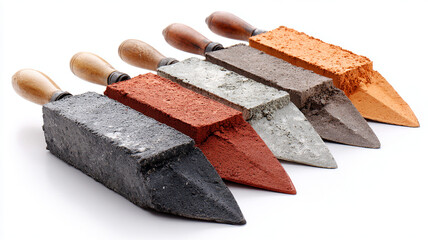 Collection of brick trowels in various colors and textures