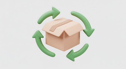 A 3D rendered image showing a cardboard box surrounded by recycling arrows.