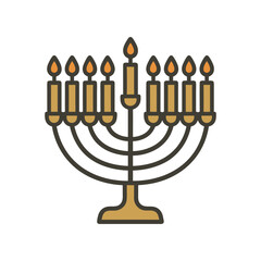 Traditional Hanukkah Menorah with Lit Candles Flat Design Vector Illustration - Jewish Holiday Graphic