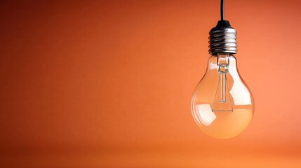 Vintage Incandescent Light Bulb Against Orange Wall Symbolizing Creativity and Innovation in Design