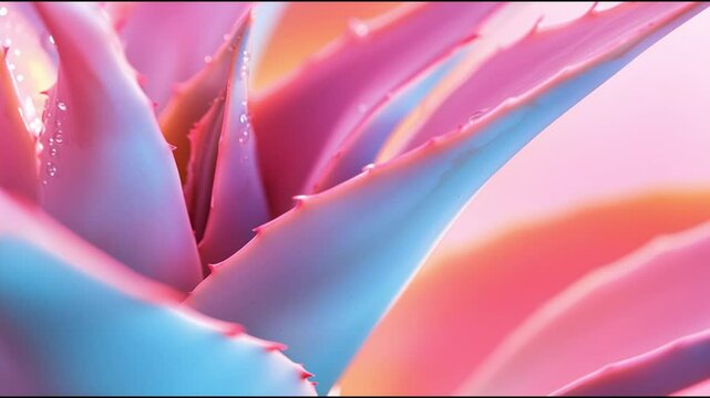 Colorful close-up of an agave plant showcasing unique textures and hues in soft morning light