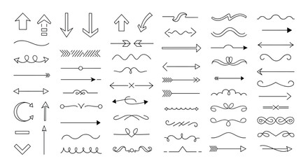 Collection of various ornamental arrows and decorative dividers in a sketchy style