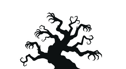 Spooky silhouette of a twisted haunted tree with claw-like branches reaching out