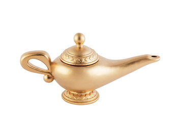 Aladdin golden magic lamp of wishes isolated on white background with clipping path