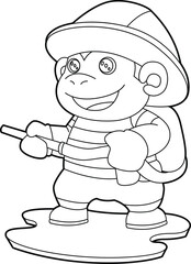 Monkey Firefighter Fire Department Animal Vector Graphic Art Illustration