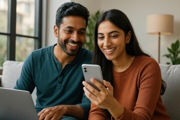 Couple enjoying technology together.