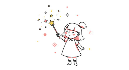 A young girl holding a magic wand conjuring sparkling stars and twinkling lights for a whimsical celebration