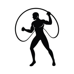 Muscular man swinging rope silhouette athletic concept for strength and power design