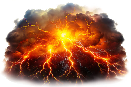 fiery electric storm nature overlay effect isolated on white background  PNG , AI GENERATED