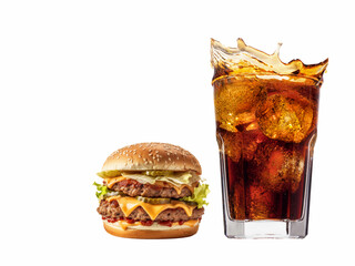 Cheeseburger with Soda Splash and Ice