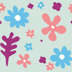 Seamless pattern featuring vibrant flowers and leaves, adding a touch of joy and energy to any design