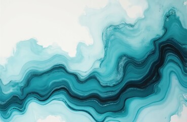Obraz premium Abstract marble art in teal and white colors. Fluid watercolor painting with flowing ink effect. Agate stone pattern with gradient shades for luxury design, wallpaper or invitation backgrounds.