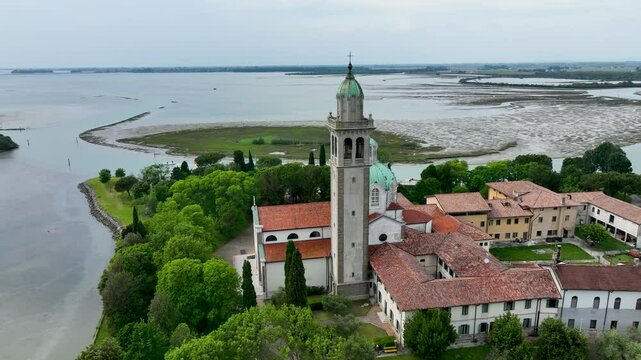 Aerial view of Santuario di Barbana, Italy.