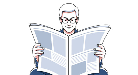 Elderly man engaged reading open newspaper information daily news update