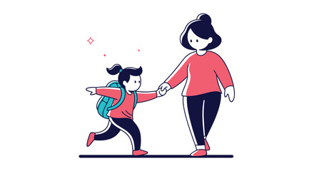 Obraz premium Parent and child walk hand in hand to school happy and excited for the day ahead