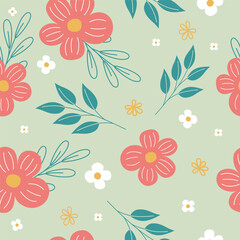 seamless pattern flowers on green background