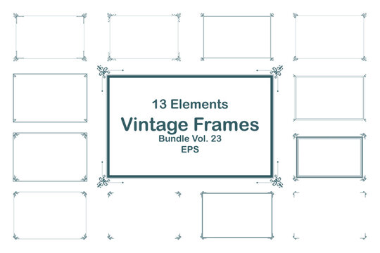 Vintage Decorative Frames Bundle Blue Ornate Elements on White Background. Vol. 23