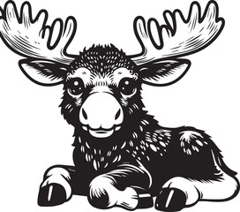 Moose Vector In Black and White