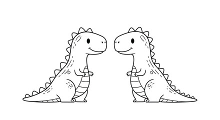 Obraz premium Adorable twin dinosaurs facing each other smiling with playful spikes on back