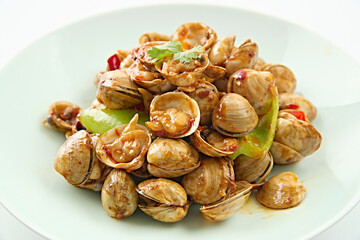 Summer food stalls spicy clams