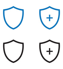 Shield with cross icon set. Shield with health insurance icon set. solid and line icon design. vector illustration. eps file.