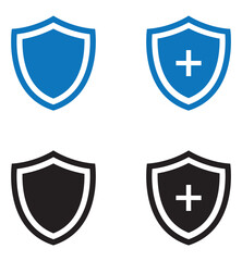Shield with cross icon set. Shield with health insurance icon set. solid and line icon design. vector illustration. eps file.