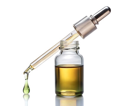  glass vial with dropper releasing liquid isolated on white background PNG , AI GENERATED - Powered by Adobe