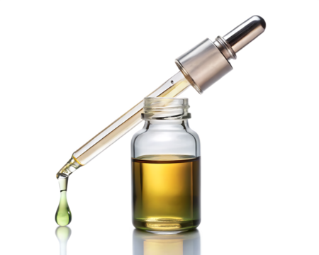  glass vial with dropper releasing liquid isolated on white background PNG , AI GENERATED