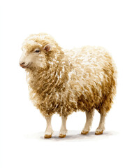 sheep illustrated on white watercolor 