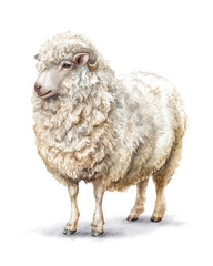 sheep illustrated on white watercolor 