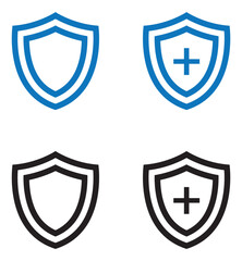 Shield with cross icon set. Shield with health insurance icon set. solid and line icon design. vector illustration. eps file.