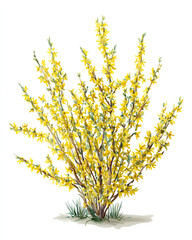 Obraz premium forsynthia plant flowering yellow watercolor illustration 