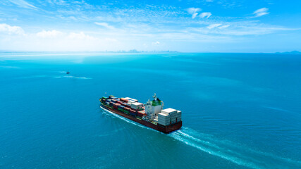 Aerial view of the freight shipping transport system cargo ship container. international transportation Export-import business, logistics, transportation industry concepts