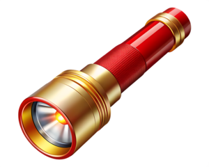  gold and red flashlight illustration  isolated on white background PNG , AI GENERATED