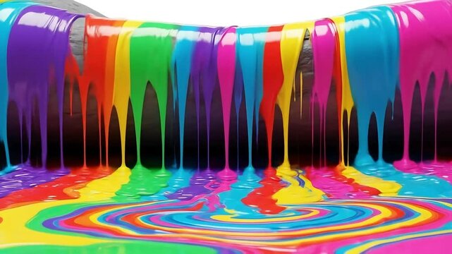 Flowing Rainbow Paint Streams Creating Colorful Swirls