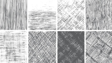 Grunge textures set. Collection of vector, distress, textures, Line crosshatch patterns, cross hatch texture vector seamless backgrounds of vintage hand drawn