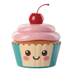 Cute Pink Cupcake with Cherry on Top