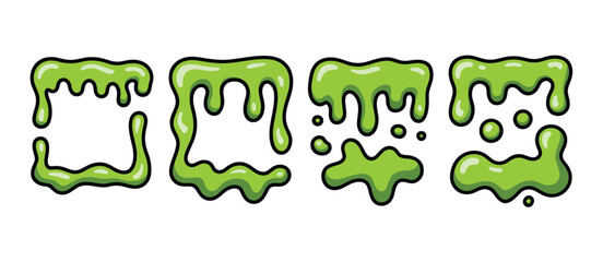 Set of Four Green Slime Dripping Shapes