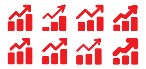 Red Increasing Bar Graph Icons Set