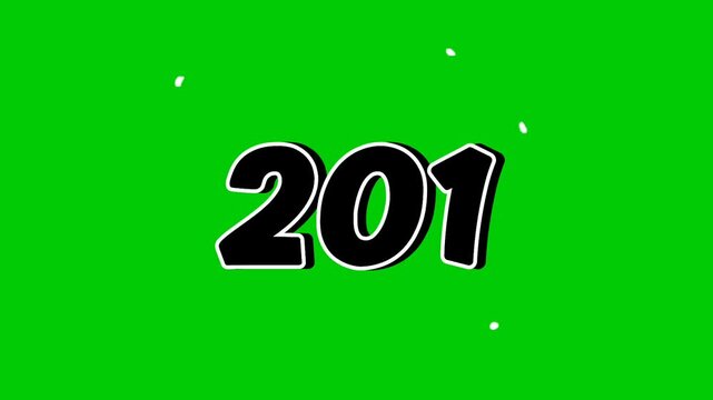 Number 201 Reveal Animation with Smoke Effect on Green Screen Black Cartoon Style Motion Graphic Element